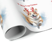 Kerst Corgi met rendiergewei springen Cadeaupapier (Rol Hoek)