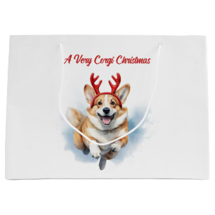 Kerst Corgi met rendiergewei springen Groot Cadeauzakje