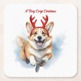 Kerst Corgi met rendiergewei springen Kartonnen Onderzetters
