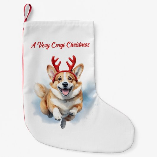 Kerst Corgi met rendiergewei springen Kleine Kerstsok (Voorkant)