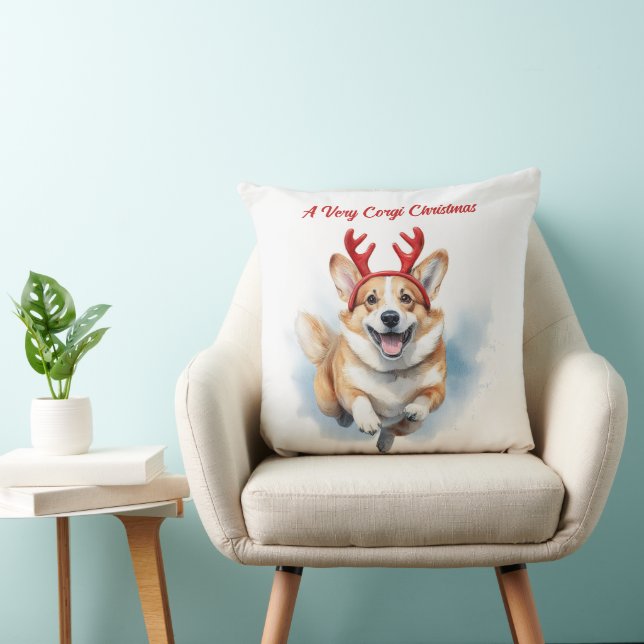 Kerst Corgi met rendiergewei springen Kussen (Stoel)
