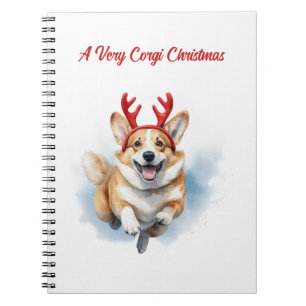 Kerst Corgi met rendiergewei springen Notitieboek