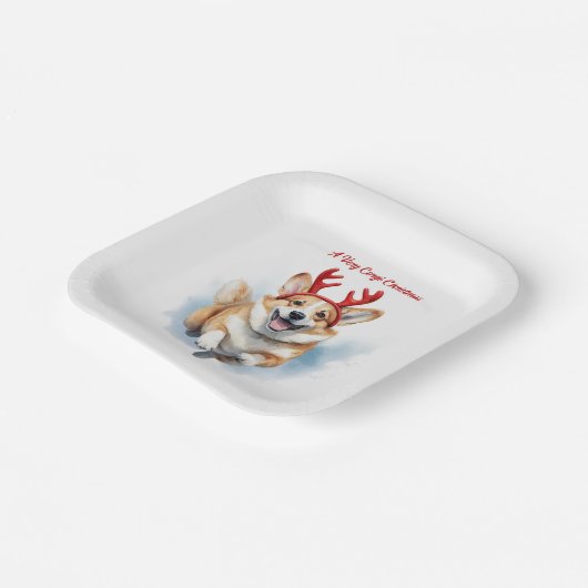Kerst Corgi met rendiergewei springen Papieren Bordje (Gebogen)
