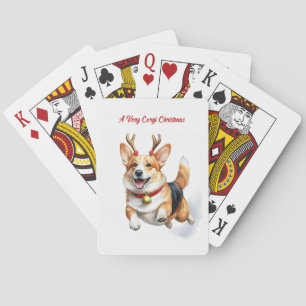 Kerst Corgi met rendiergewei springen Pokerkaarten
