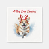 Kerst Corgi met rendiergewei springen Servet (Voorkant)