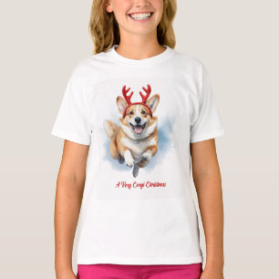 Kerst Corgi met rendiergewei springen T-shirt