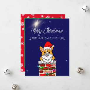 Kerst Corgi met Sinterklaas Hoed Gepersonaliseerd Feestdagenkaart