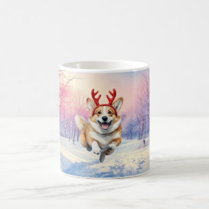 Kerst Corgi Rendier hoorns besneeuwd landschap Koffiemok