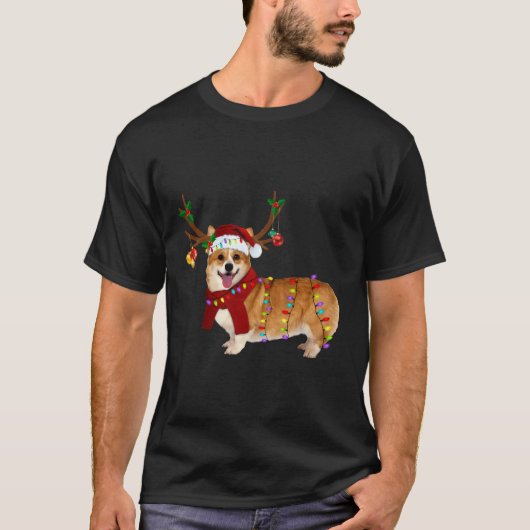 Kerst Corgi Rendier Licht Kerstcadeaus T-shirt (Voorkant)