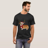 Kerst Corgi Rendier Licht Kerstcadeaus T-shirt (Voorkant volledig)