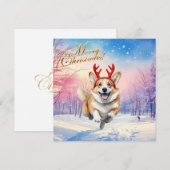 Kerst Corgi Rendiergewei springen in de sneeuw Feestdagenkaart (Voorkant / Achterkant)