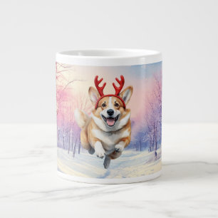 Kerst Corgi Rendiergewei springen in de sneeuw Grote Koffiekop