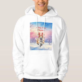 Kerst Corgi Rendiergewei springen in de sneeuw Hoodie