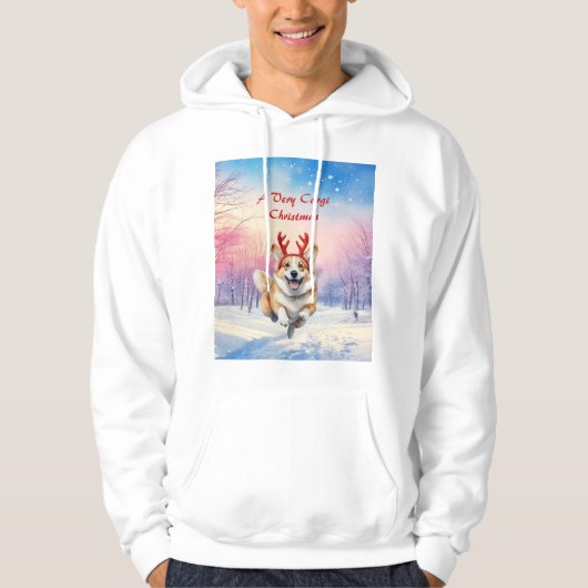 Kerst Corgi Rendiergewei springen in de sneeuw Hoodie (Voorkant)