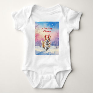 Kerst Corgi Rendiergewei springen in de sneeuw Romper