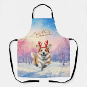 Kerst Corgi Rendiergewei springen in de sneeuw Schort (Voorkant)