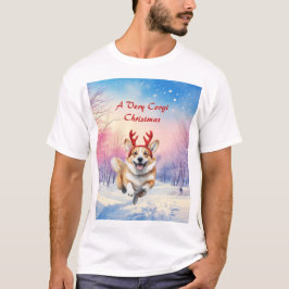 Kerst Corgi Rendiergewei springen in de sneeuw T-shirt