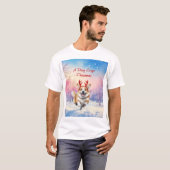 Kerst Corgi Rendiergewei springen in de sneeuw T-shirt (Voorkant volledig)