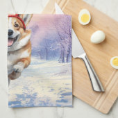 Kerst Corgi Rendiergewei springen in de sneeuw Theedoek (Quarter Fold)