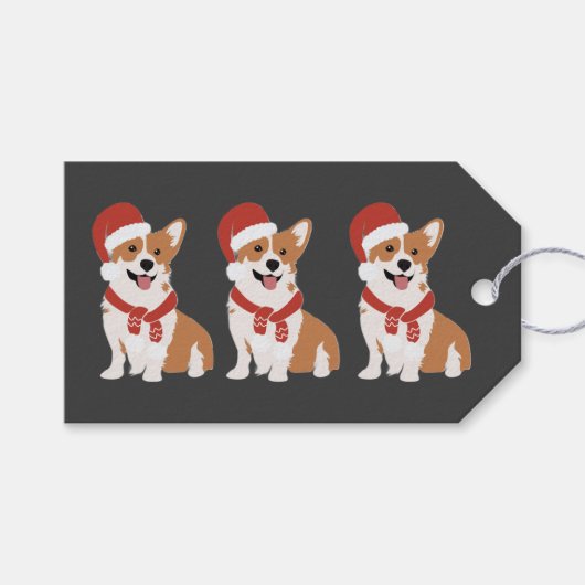 Kerst Corgi Rijk Houtskool Elegant Speels Cadeaulabel (Voorkant (Horizontaal))