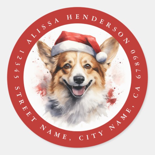 Kerst Corgi Ronde Stickers (Voorkant)