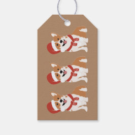 Kerst Corgi Santa Hoed - Rijke Karamel Bruin Cadeaulabel