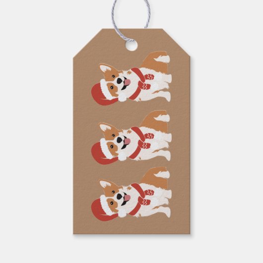 Kerst Corgi Santa Hoed - Rijke Karamel Bruin Cadeaulabel (Voorkant)