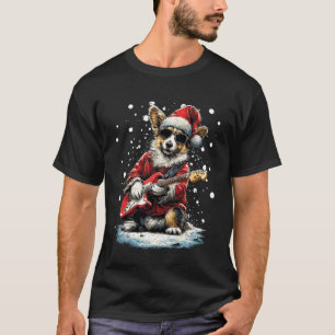Kerst Corgi Speelt Gitaar Grappige Muzikant Hond  T-shirt