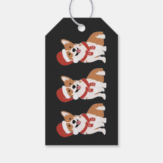 Kerst Corgi Verfijnd Zwart Cadeaulabel (Voorkant)
