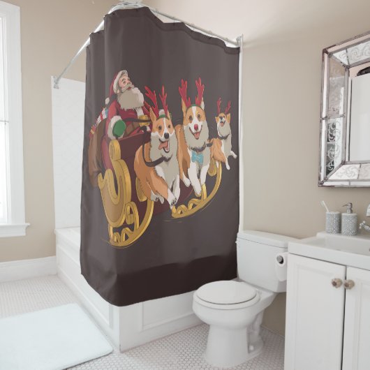 Kerst corgi's douchegordijn (In situ)
