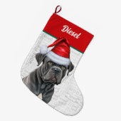 Kerst Corso Hond met Naam Woof Achtergrond Grote Kerstsok (Voorkant (Hangend))