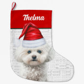 Kerst Coton de Tulear Naam Woof Achtergrond Grote Kerstsok (Voorkant)