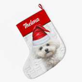 Kerst Coton de Tulear Naam Woof Achtergrond Grote Kerstsok (Achterkant (Hangend))