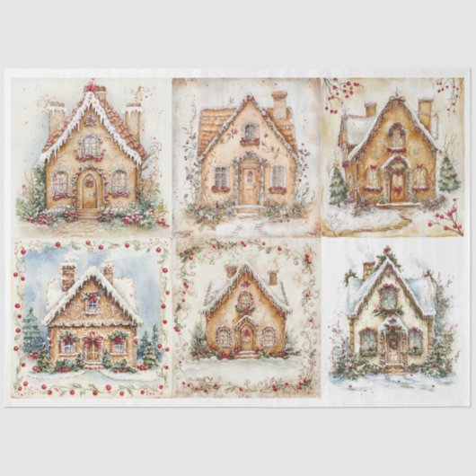Kerst Cottage Squares Tissuepapier (Voorkant)