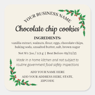 Kerst Cottage Wet Ingredientenlabel Vierkante Sticker