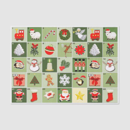 Kerst Countdown Adventkalender Inpakpapier Tissuepapier (Voorkant)