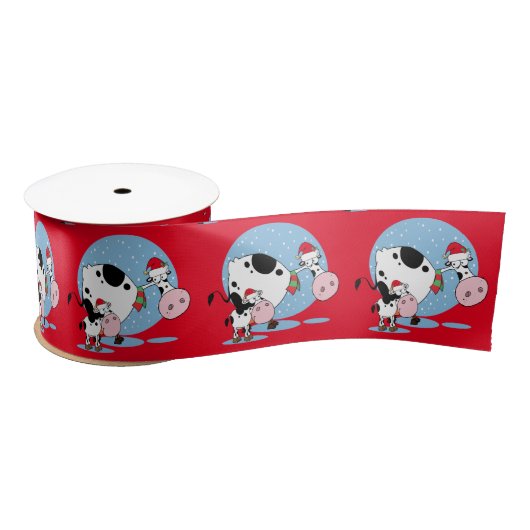 Kerst Country Koeien met Santa Hats Lint (Spoel)