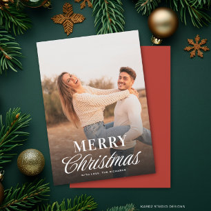 Kerst Couple Foto Moderne Typografie Feestdagenkaart