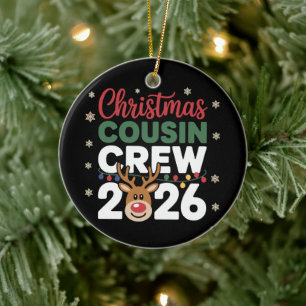 Kerst Cousin Crew 2026 Rendier Sneeuwvlokken Keramisch Ornament