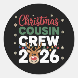 Kerst Cousin Crew 2026 Rendier Sneeuwvlokken Ronde Sticker