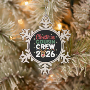Kerst Cousin Crew 2026 Rendier Sneeuwvlokken Tin Sneeuwvlok Ornament