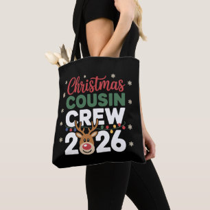 Kerst Cousin Crew 2026 Rendier Sneeuwvlokken Tote Bag
