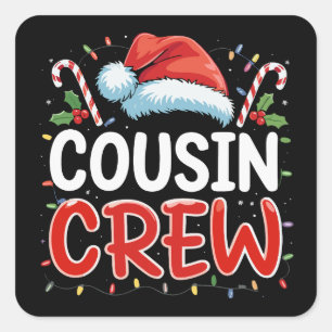 Kerst Cousin Crew Kerstman Hoed  Vierkante Sticker