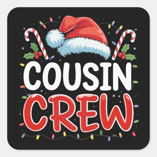 Kerst Cousin Crew Kerstman Hoed Vierkante Sticker (Voorkant)