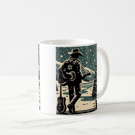 Kerst Cowboy Block Print Koffie Mok (Voorkant rechts)