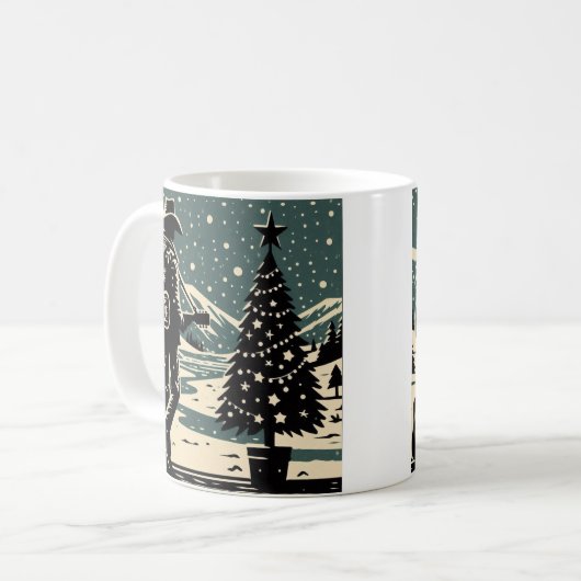 Kerst Cowboy Block Print Koffie Mok (Voorkant links)