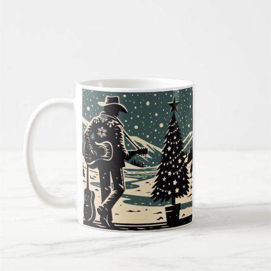 Kerst Cowboy Block Print Koffie Mok (Links)
