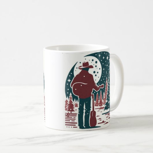 Kerst Cowboy Block Print Koffie Mok (Voorkant rechts)