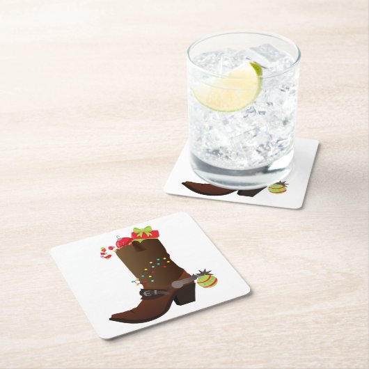 Kerst Cowboy boot Zuidwest Western Kartonnen Onderzetters (Insitu)