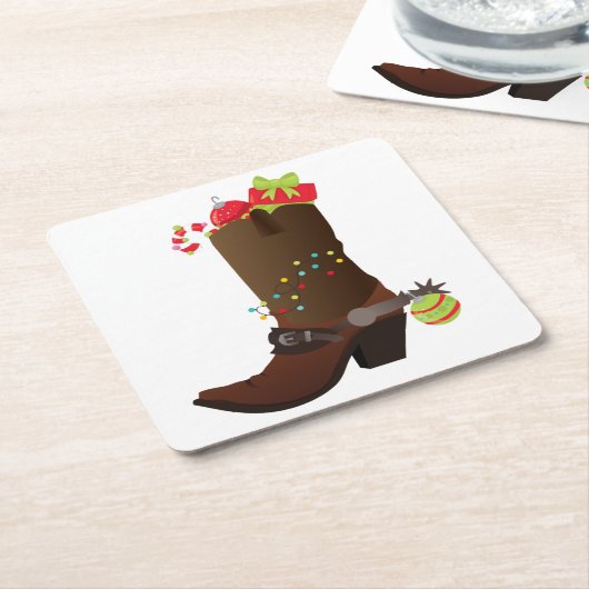 Kerst Cowboy boot Zuidwest Western Kartonnen Onderzetters (Schuin)